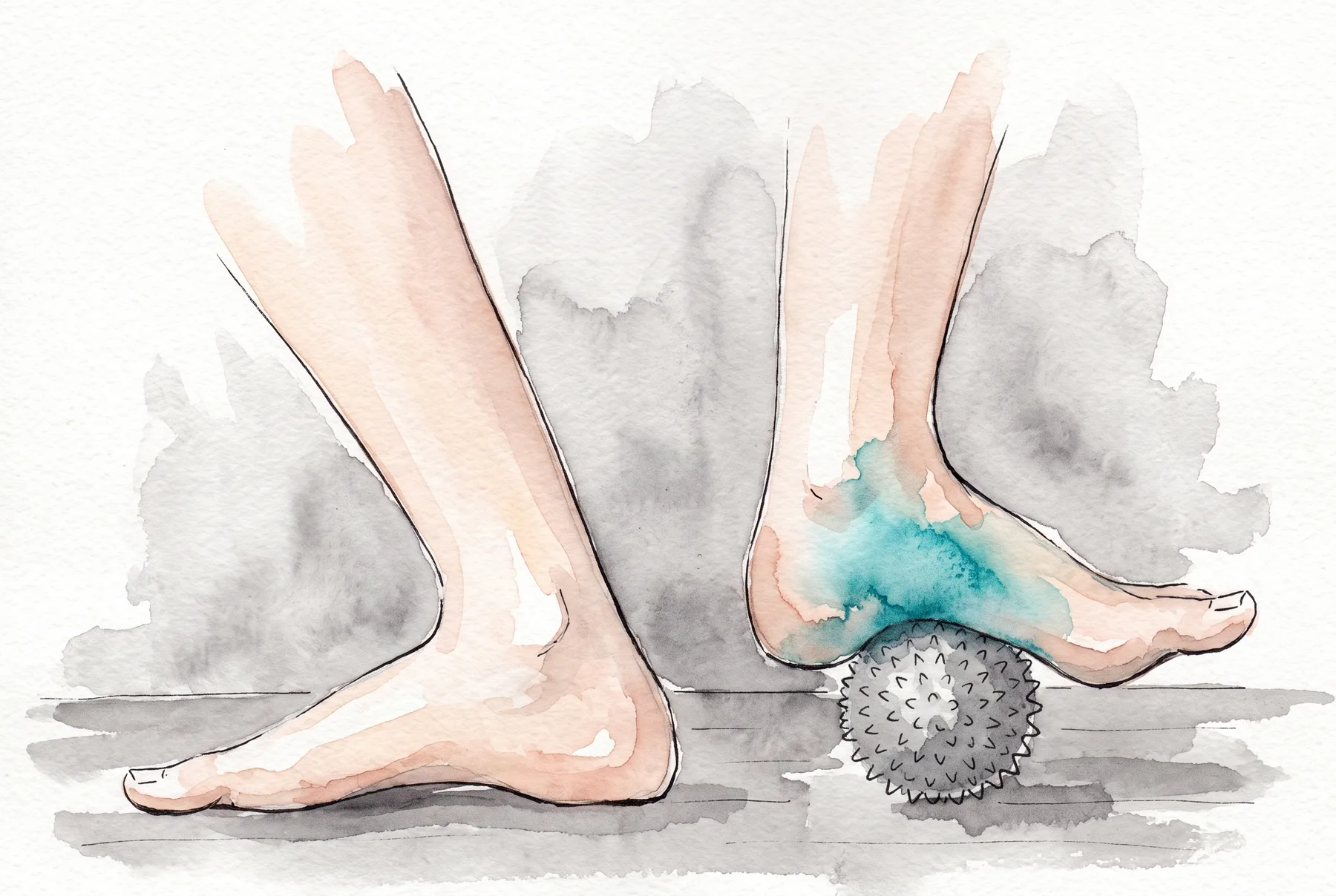 Watercolour treatment of Feet with a massage ball