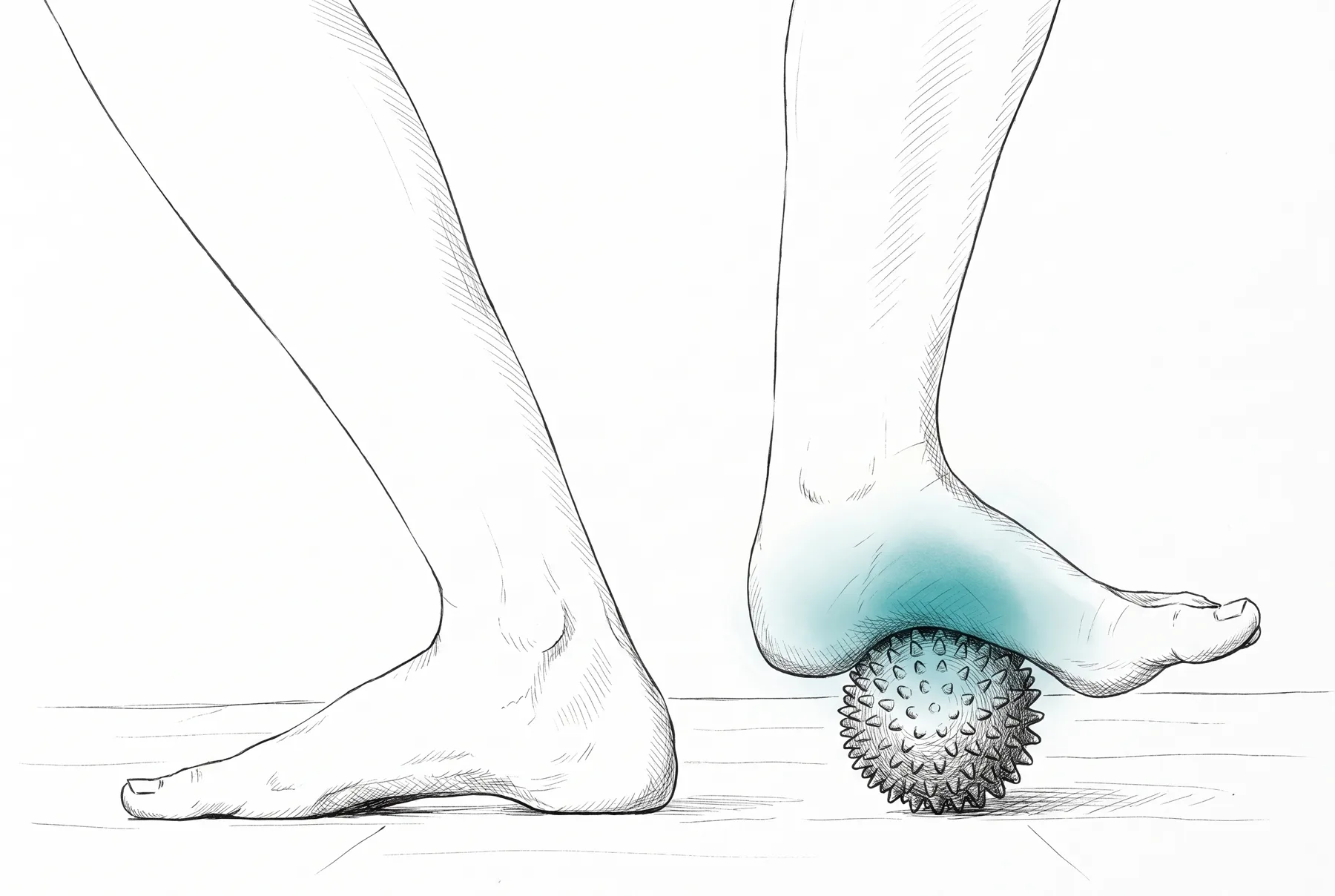 Fine pen & ink treatment of Feet with a massage ball