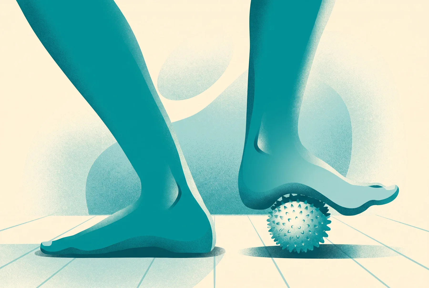 Editorial vector treatment of Feet with a massage ball