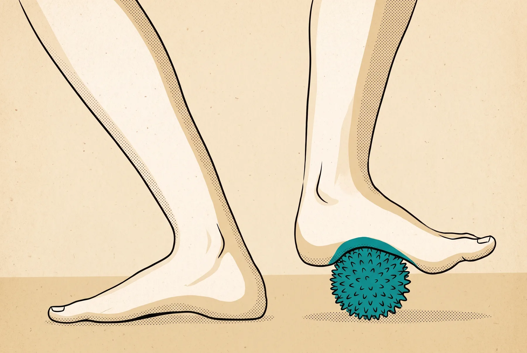 Retro ink treatment of Feet with a massage ball