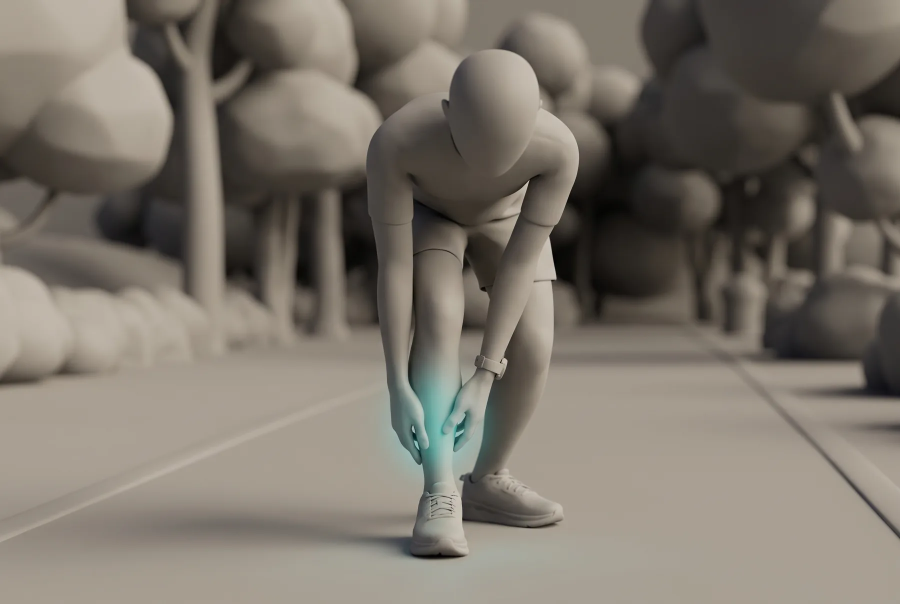 3D render treatment of Runner gripping the shin