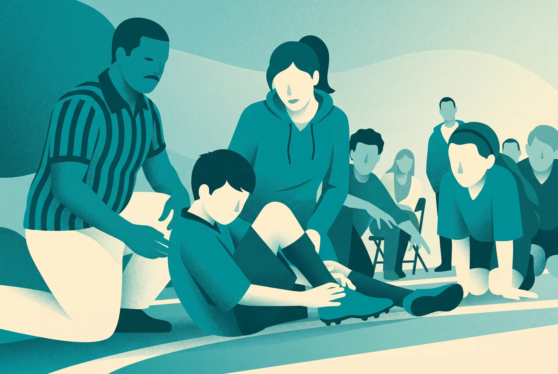 Editorial vector treatment of Sideline injury on the field