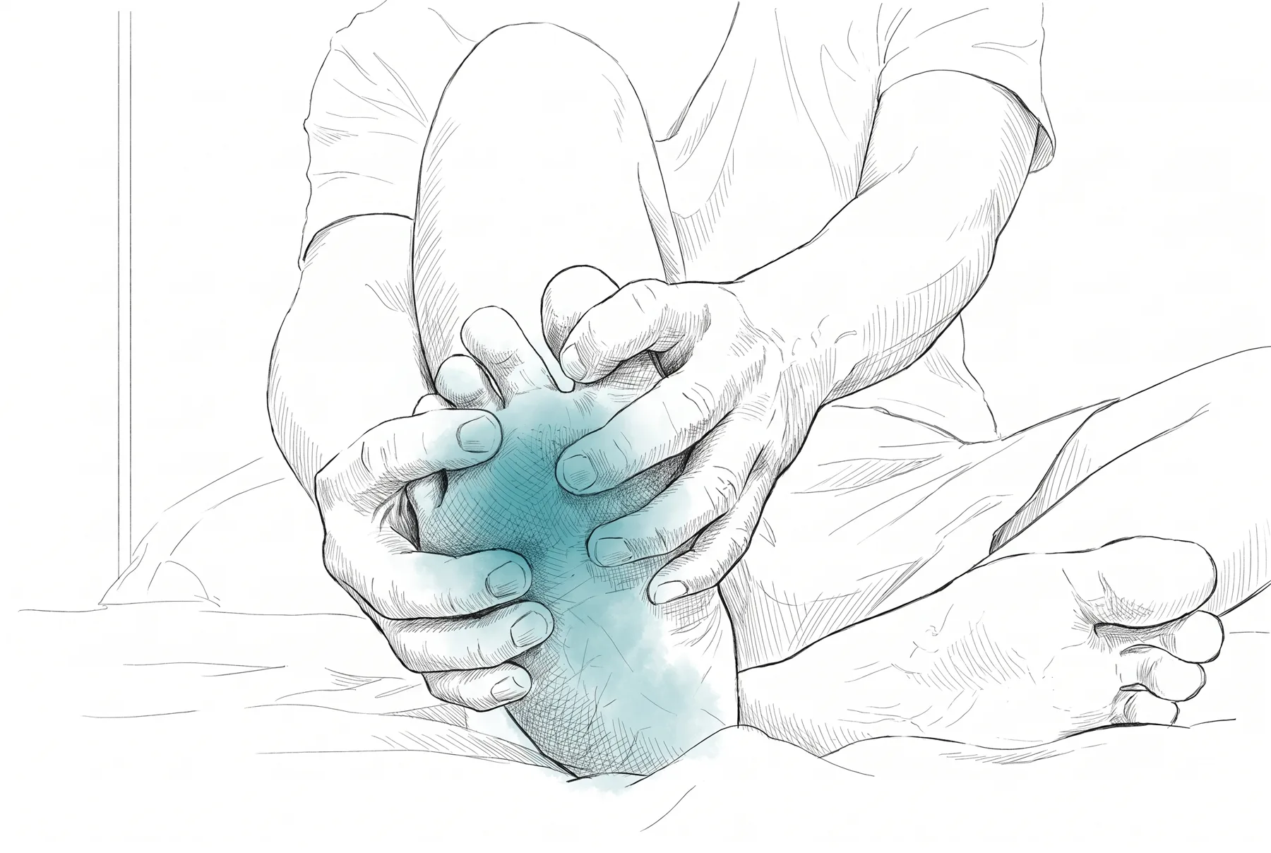 Fine pen & ink treatment of Forefoot pain, hands gripping